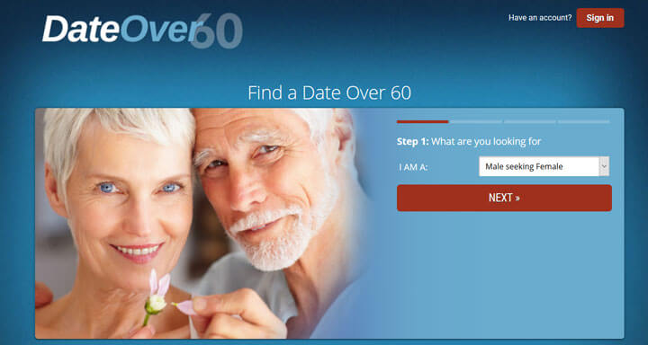 DateOver60 homepage printscreen