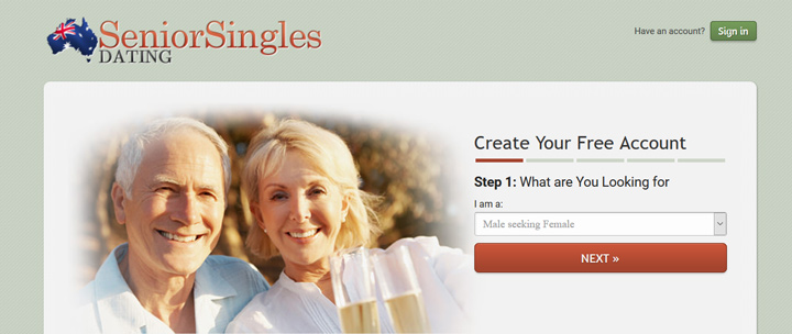 Senior Singles Dating AU printscreen homepage